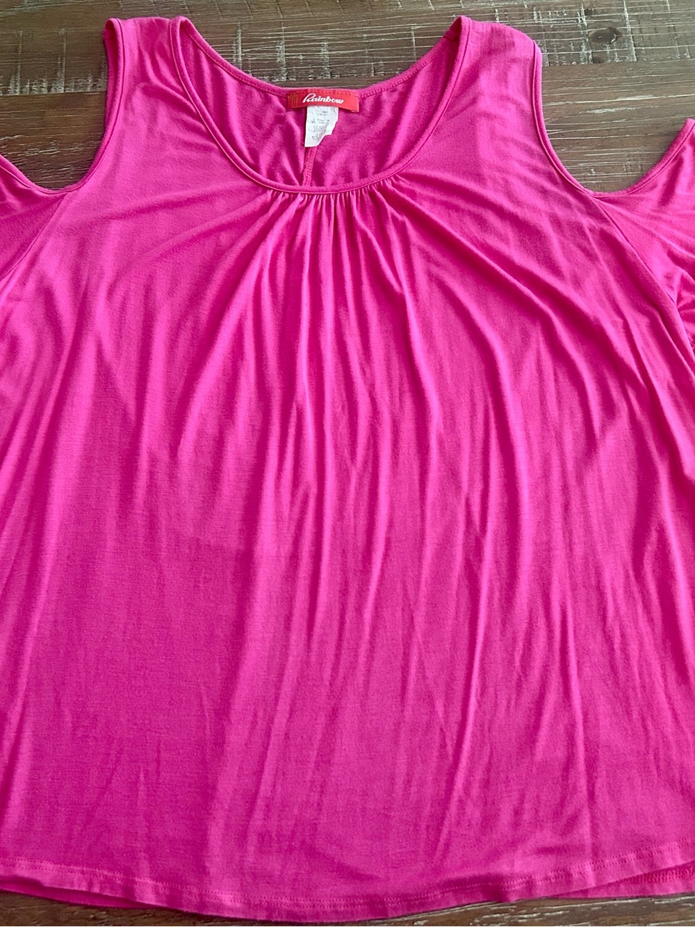 Rainbow Bright Pink Cold-Shoulder Scoop Neck Top